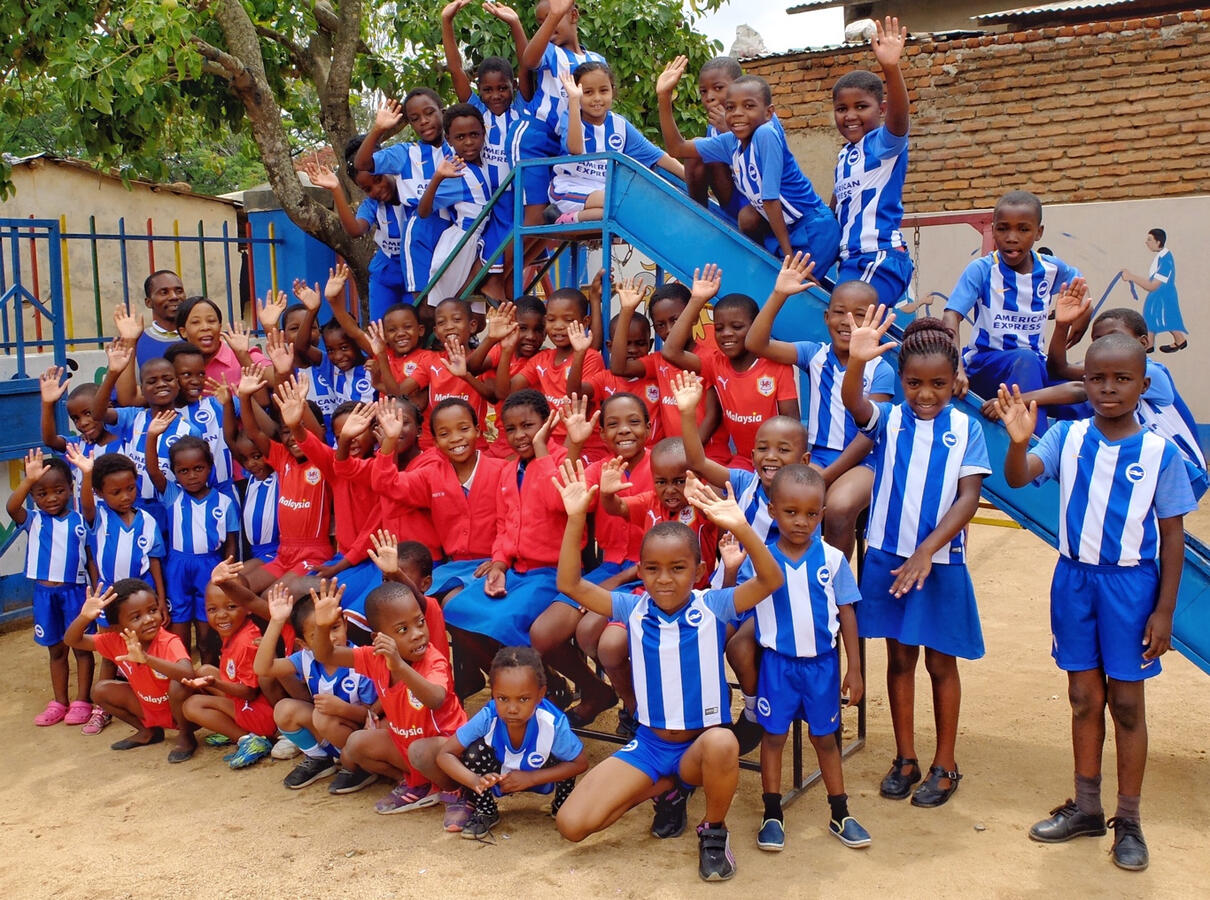 Children in Penuel School Malawi in donated football kit.